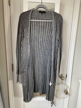 Dance & Marvel Heather Gray Ribbed Open-Front Long Cardigan